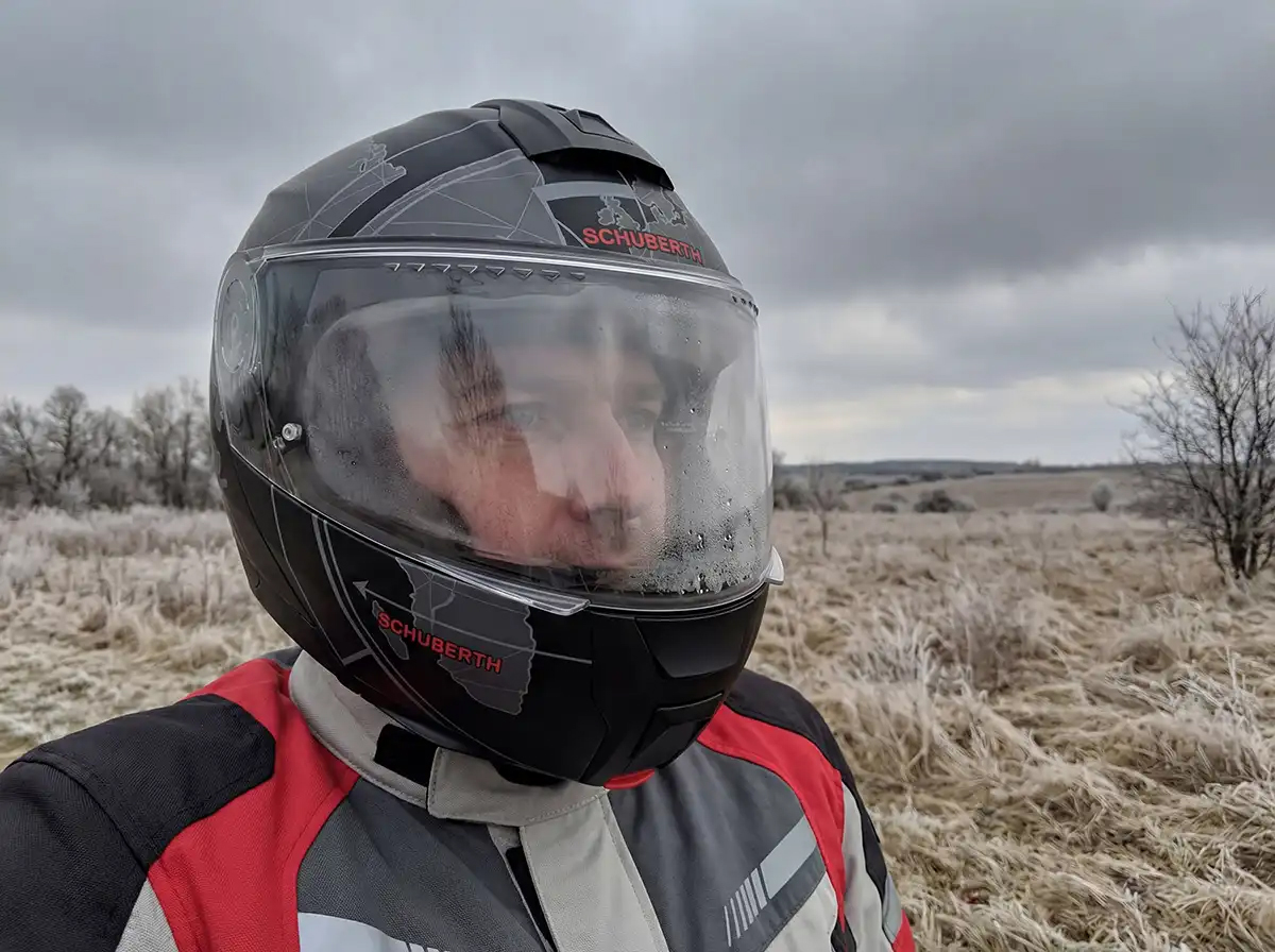Helmet with fogged visor